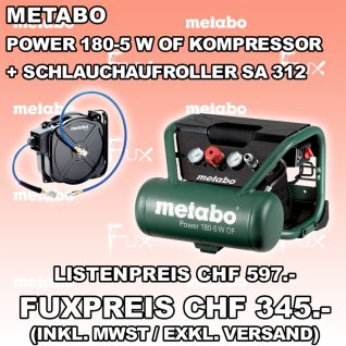 Metabo Power 180-5 W OF Kompressor inkl. Schlauchaufroller SA 312